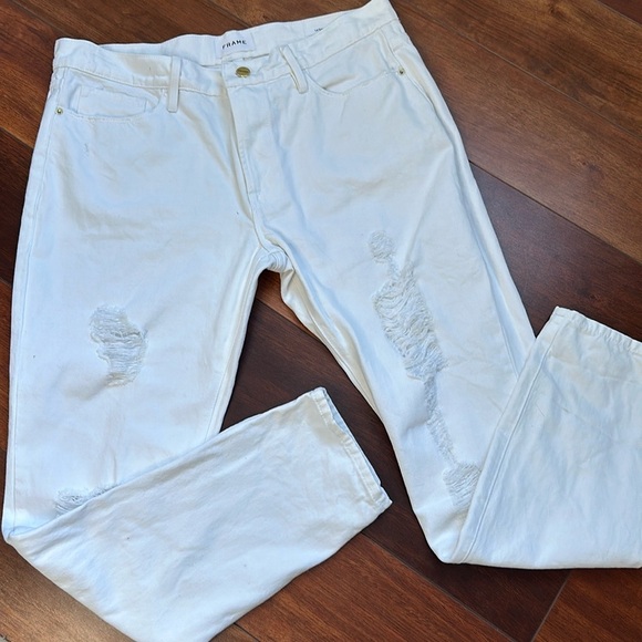 Frame Denim Le Garçon White Distressed Straight Jeans Size 29 - Picture 1 of 7